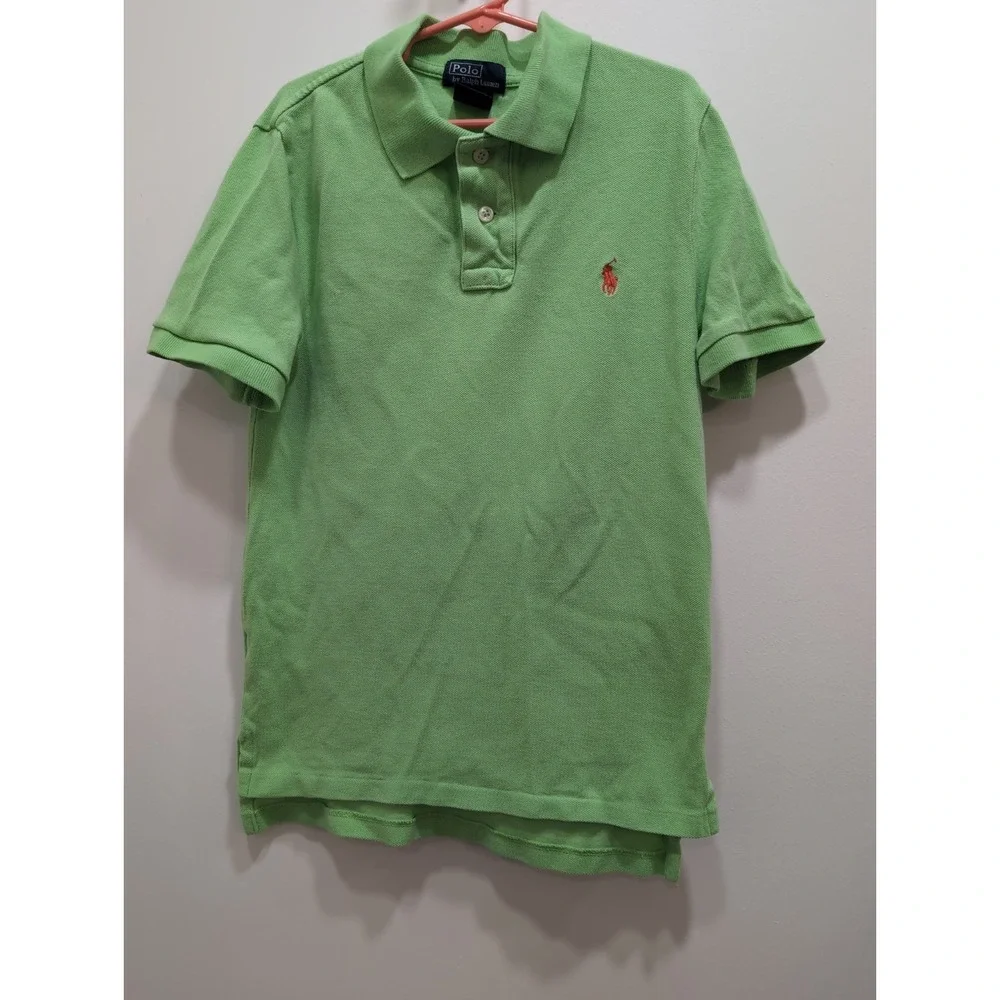 Polo‎ Ralph Lauren Little Boys Green Short Sleeve Cotton Shirt Sz. 8 Orange Pony
